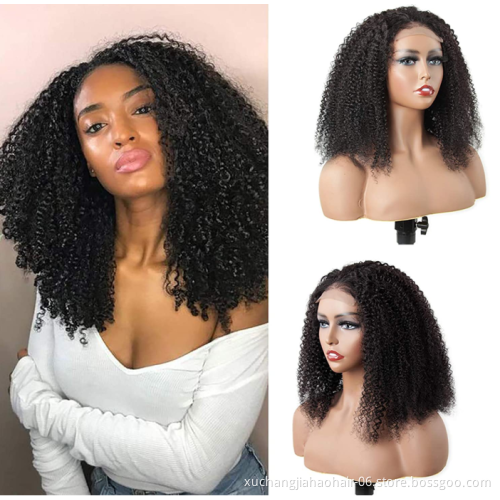 Wholesale NO tangle free natural glueless curly afro wigs for black women with baby hair 200% kinky human hair wig